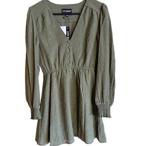 Steve Madden Dusty Olive Cora Dress S Long Sleeve Baby Doll
